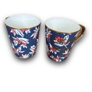 Draper James Grace & Charm “Tell Me Something Good” Mugs – Set of 2 Navy Floral